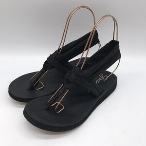 Skechers Meditation Studio Yoga Foam Sandal Women's 8 Black Ankle Wrap Thongs